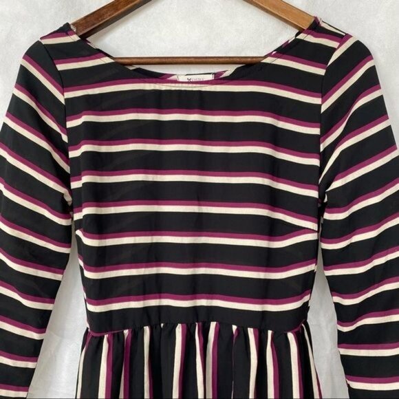 Everly Black Striped Long Sleeve Purple Off white Long sleeve Mini Dress Size S - Picture 9 of 10